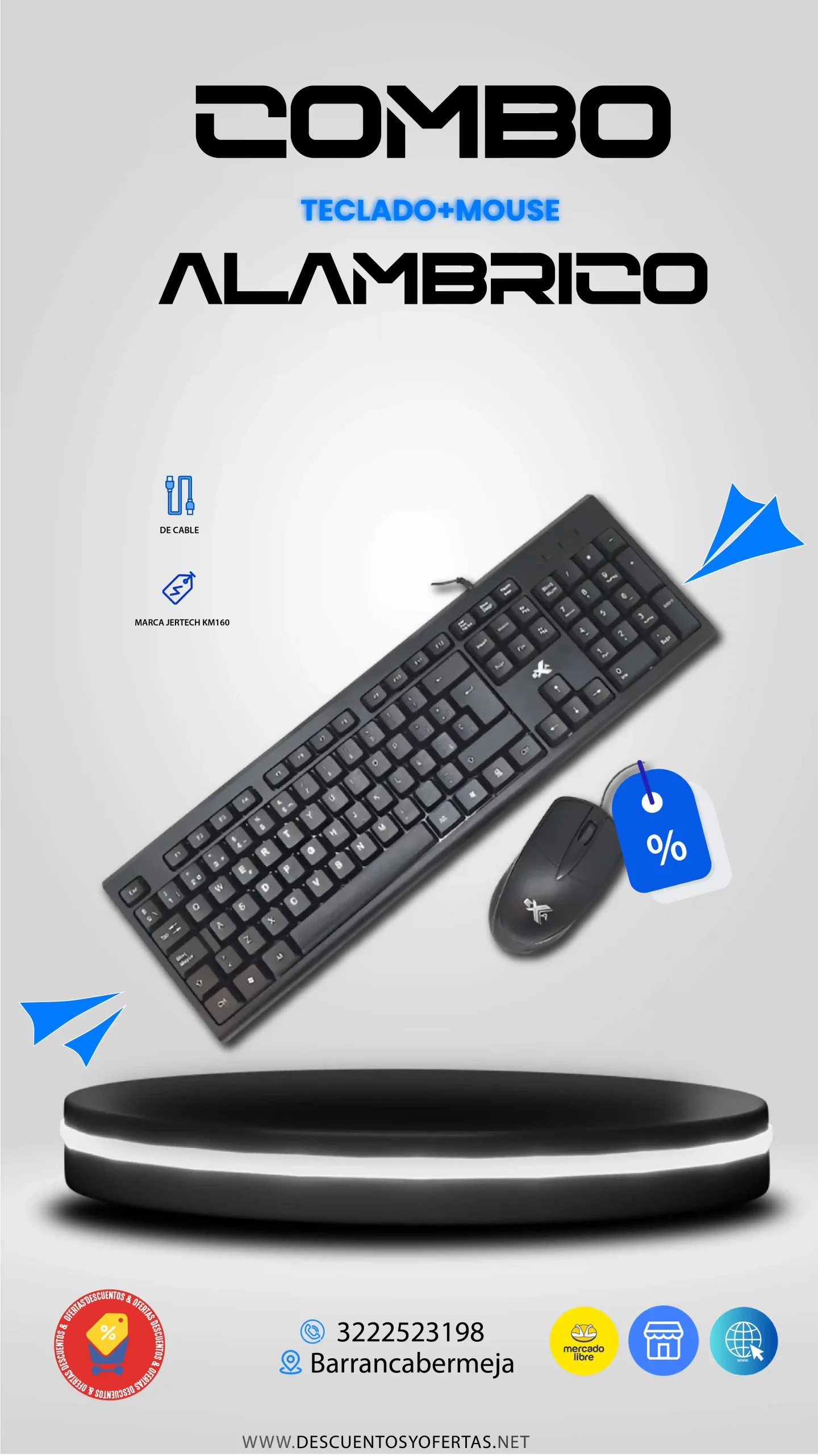 Combo Teclado y Mouse Alámbrico Jertech KM160