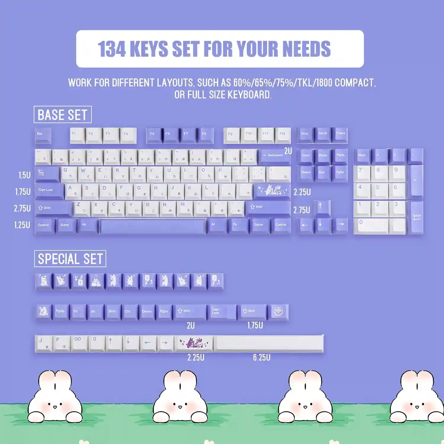 EPOMAKER Bunny - Juego de teclas de sublimación de tinte PBT